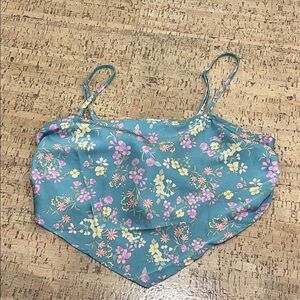 Floral Spaghetti Strap Handkerchief Crop Top - Teal Floral western